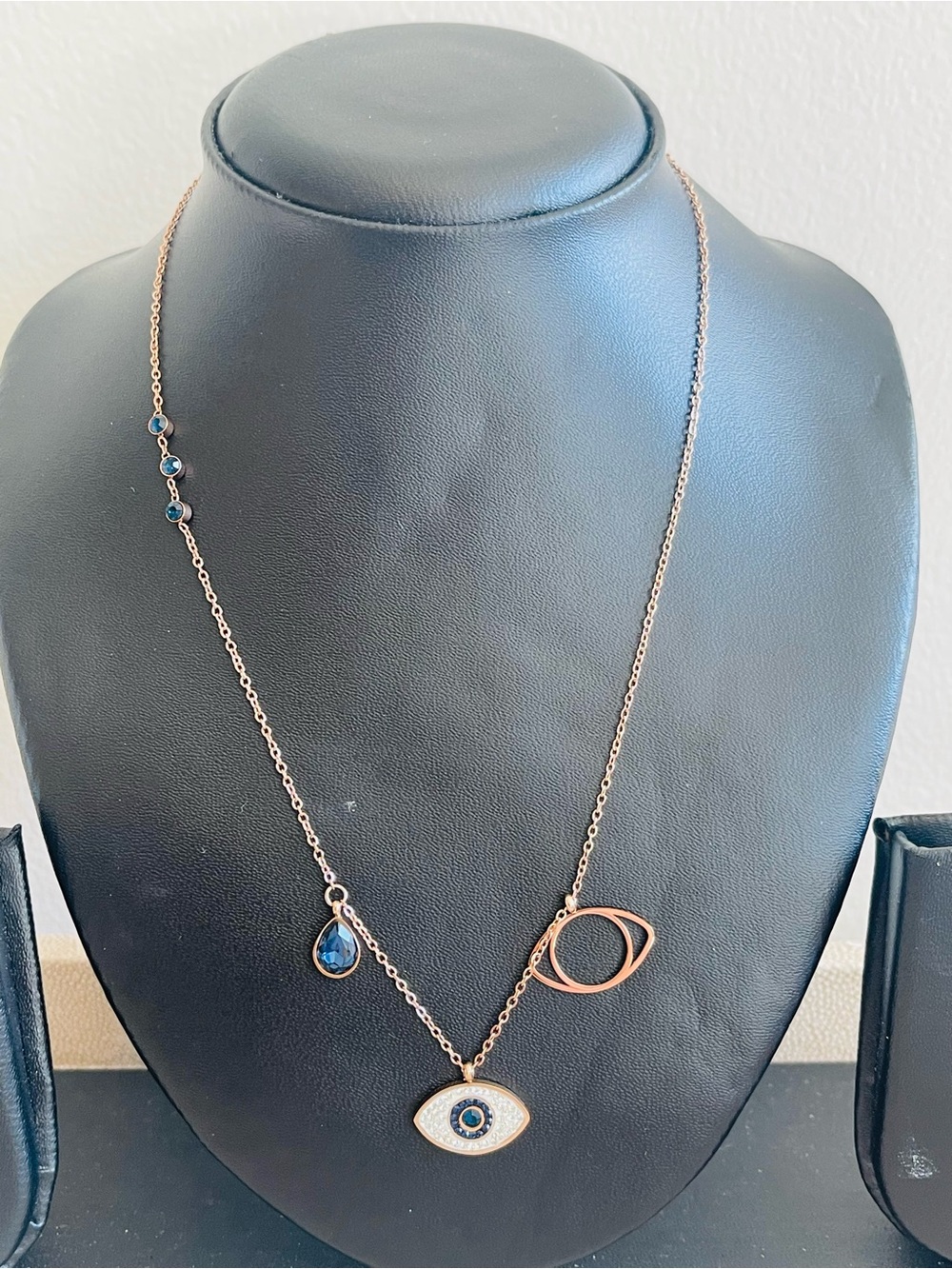 Rose Gold Evil Eye and Blue Stone Pendant Necklace - Women Jewelry